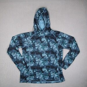 Outdoor Research Echo Printed Hoodie Womens 1X Blue Teal Camo Sun Shirt 300209